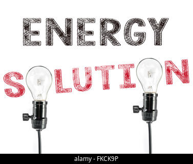 energy solution phrase and light bulb, Energy saving saver ecology Stock Photo