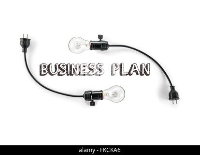 business plan  phrase and light bulb, hand writing, Marketing Success strategy Stock Photo