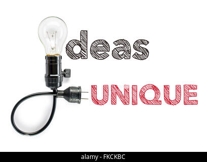 ideas unique phrase and light bulb, hand writing Big Idea design Stock Photo