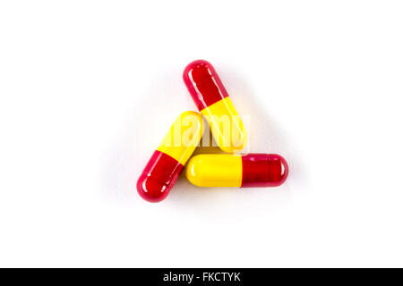 Capsule in Triangle Shape Warning Sign, drug Safety medication Stock Photo