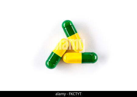 Capsule in Triangle Shape Warning Sign, drug Safety medication Stock Photo