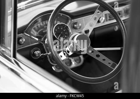 Close-up of steering wheel of a classic vintage car Stock Photo