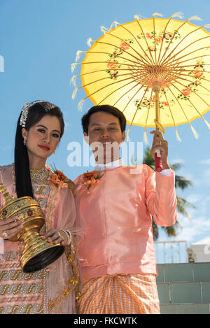 Portrait of Burmese newlyweds, Myanmar Stock Photo