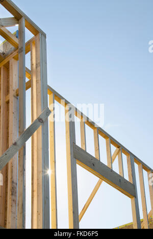 Wooden construction frames against clear sky Stock Photo