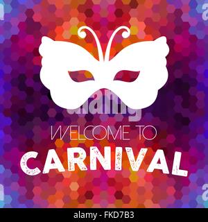 Welcome to carnival design, vintage butterfly mask on colorful honeycomb background. EPS10 vector. Stock Vector