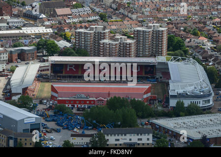 An aerial view of Ashton Gate stadium during its redevelopment Stock Photo