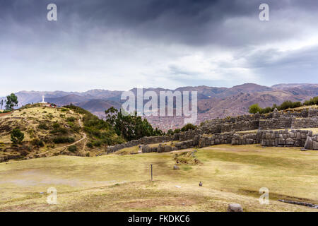 View of Cusco city from Sacsayhuaman ruins, Cusco, Peru Stock Photo