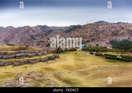 View of Cusco city from Sacsayhuaman ruins, Cusco, Peru Stock Photo