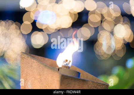 Flaming torch on beautiful bokeh background Stock Photo