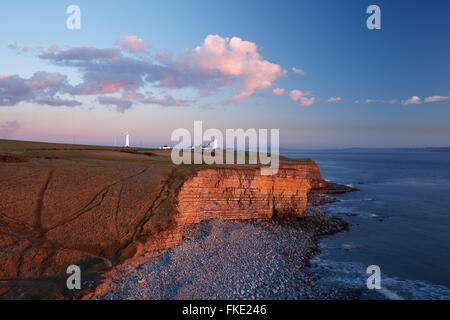 Nash Point Lighthouse. Glamorgan Heritage Coast. Vale of Glamorgan. Wales. Stock Photo