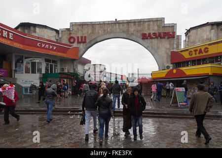 Bishkek, Kyrgyzstan - October 02, 2014: Entrance to Osh Bazaar in Bishkek. Stock Photo