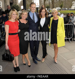 London, UK. 8th March, 2016. Louise Minchin (in red), Carol Kirkwood,  Dan Walker, Sally Nugent, Stephanie McGovern (in yellow) attending the TRIC AWARDS 2016 at the Grosvenor House Hotel London  816th March 2016 Credit:  Peter Phillips/Alamy Live News Stock Photo