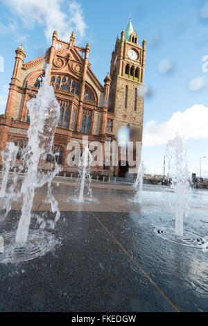 Water fountains at Guildhall Square Derry Londonderry Stock Photo