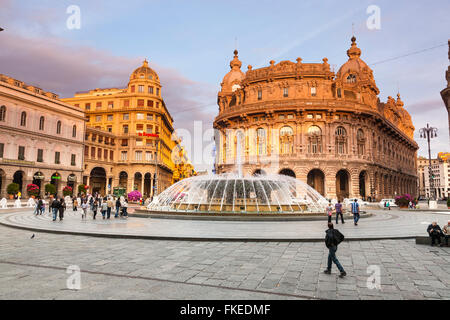 Water fountain and Regione Liguria's building in Piazza De Ferrari, Genoa, Italy Stock Photo