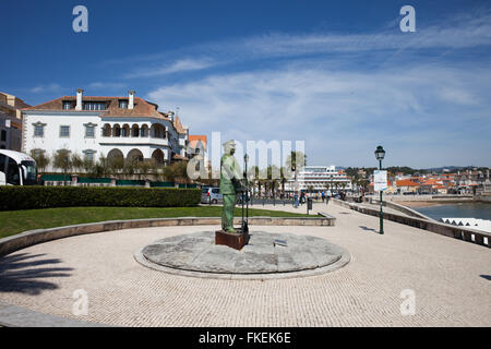 Portugal, Cascais, Statue of King Carlos I on small square in coastal resort town Stock Photo