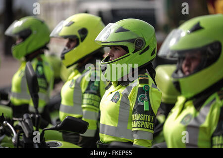 Bogota, Colombia. 8th Mar, 2016. Women from several departments of the National Police of Colombia take part during a ceremony held in commemoration of the International Women's day, at the Military and Police Memorial Square of the Directorate of the National Police, in Bogota, capital of Colombia, on March 8, 2016. About 600 policewomen were promoted during the event. Credit:  Jhon Paz/Xinhua/Alamy Live News Stock Photo