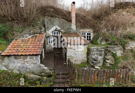 Ancient cave dwellings, inhabited until 1916, Langenstein, Harz, Saxony-Anhalt, Germany Stock Photo