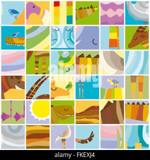 African Animals Random Color Collage Stock Vector
