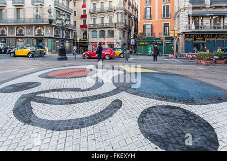 Mosaic by Joan Miró, Pla de la Boquería, La Rambla, Barcelona. Stock Photo