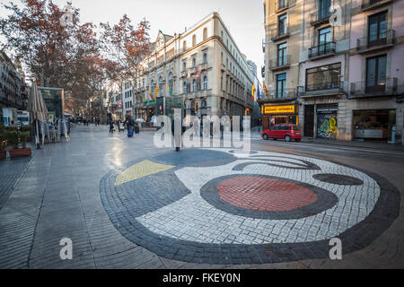 Mosaic by Joan Miró, Pla de la Boquería, La Rambla, Barcelona. Stock Photo
