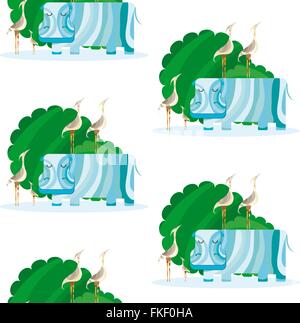 Hippo and Herons in a Puddle Stock Vector