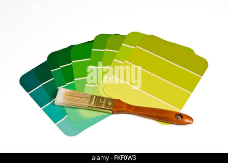Paint Brush With Green Paint Samples Stock Photo