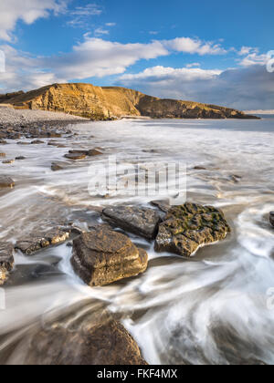 Evening light just after high tide at Dunraven Bay on the south Wales heritage coast in Glamorgan