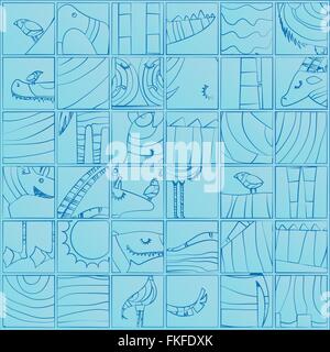 African Animals Blue Collage Stock Vector