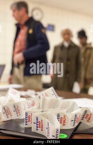 Detroit, Michigan, USA. 8th March, 2016. A roll of stickers at a polling place, as people line up to vote in Michigan's primary presidential election. Credit:  Jim West/Ģ����ý Live News Stock Photo