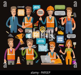 Builder or construction, repair icons set. Vector illustration Stock Vector