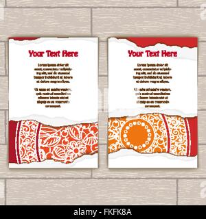 Set of Cards Decorated With Red and Gold Mandala Stock Vector