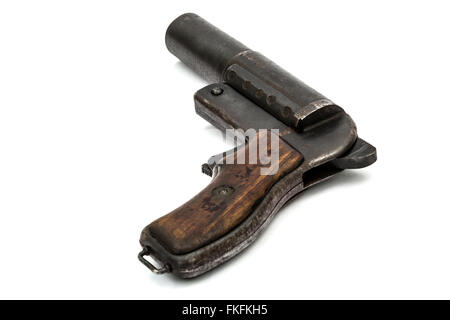 Old signal pistol, flare gun, isolated on white background Stock Photo