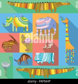 Flat Icons with African Animals Stock Vector