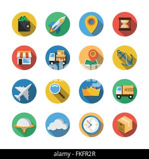 Sixteen Different Icons in a Flat Style Stock Vector