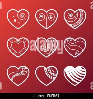 Set of White Heart Icons Stock Vector