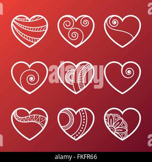 Set of White Heart Icons Stock Vector
