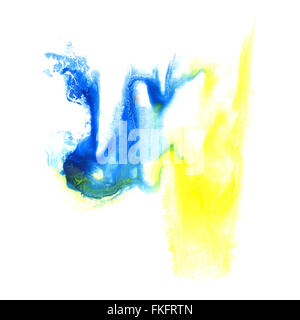 paint blue yellow splash color ink watercolor isolated stroke splatter watercolour aquarel brush Stock Photo