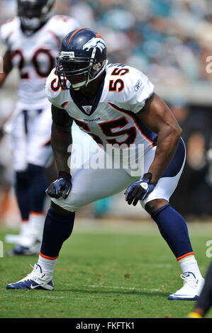 Jacksonville, FL, UNITED STATES. 11th Sep, 2010. Denver Broncos linebacker D.J. Williams (55) during the Broncos game against the Jacksonville Jaguars at EverBank Filed on Sept. 11, 2010 in Jacksonville, Fl.ZUMA Press/Scott A. Miller © Scott A. Miller/ZUMA Wire/Alamy Live News Stock Photo