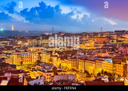 Lisbon, Portugal skyline at sunset. Stock Photo