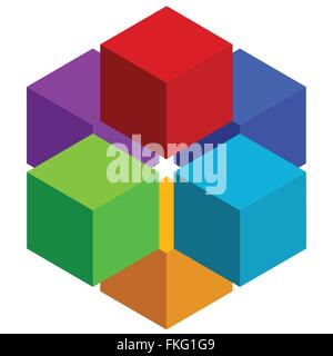 Cubes abstract 3d, multicolor element on white Stock Vector