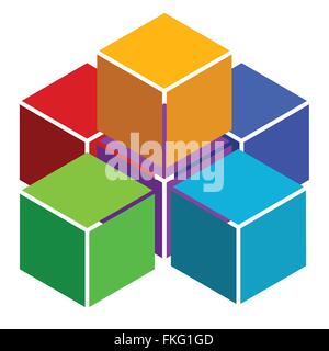 Cubes abstract 3d, multicolor element on white Stock Vector
