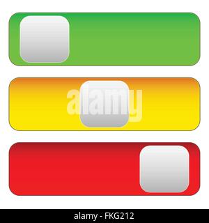 Horizontal power button sliders in 3 states without icons. Stock Vector