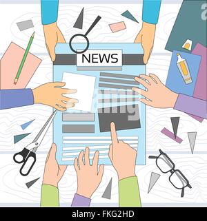 News Editor Desk Workspace, Making Newspaper Creating Article Writing Journalists Crew, Hands Team Group Stock Vector