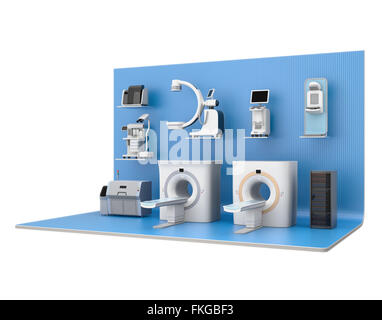 Medical imaging system on blue exhibition stage. Concept for medical digital work flow solution Stock Photo