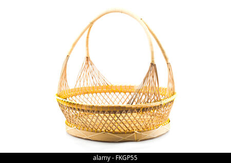 Thai handicraft basket made from bamboo isolated on white background. Stock Photo