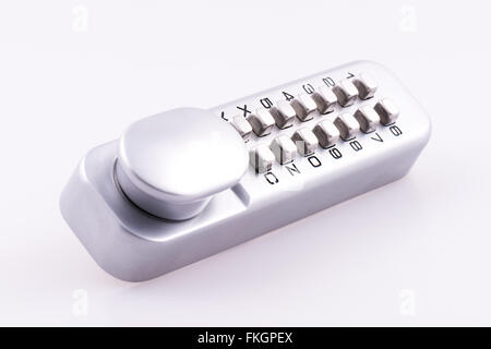 Push button combination door lock on white background Stock Photo