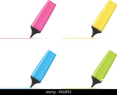 Pink, yellow, blue and green highlighters drawing lines. Stock Vector