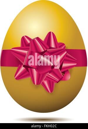 Golden easter egg with red bow isolated on white background Stock Vector