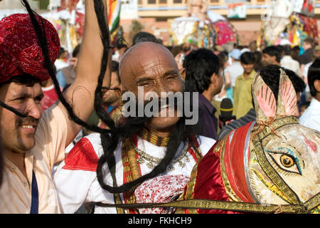 Huge, long, longest, moustache, beard, on Rajasthani,man, guy during elephant festival during holi,Hindu celebration in Jaipur,Rajasthan,India,Asia. Stock Photo