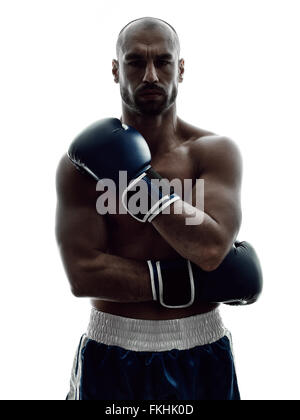 one man boxers boxing on isolated silhouette white background Stock Photo